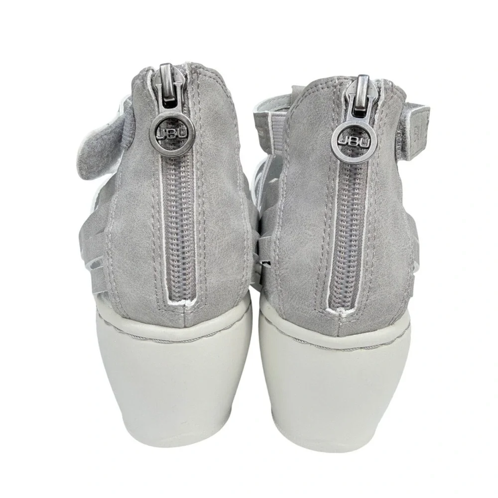 JBU Rowan Wedge Sandals Womens 7.5M Grey‎ Laser Cut Strappy Gladiator Comfort